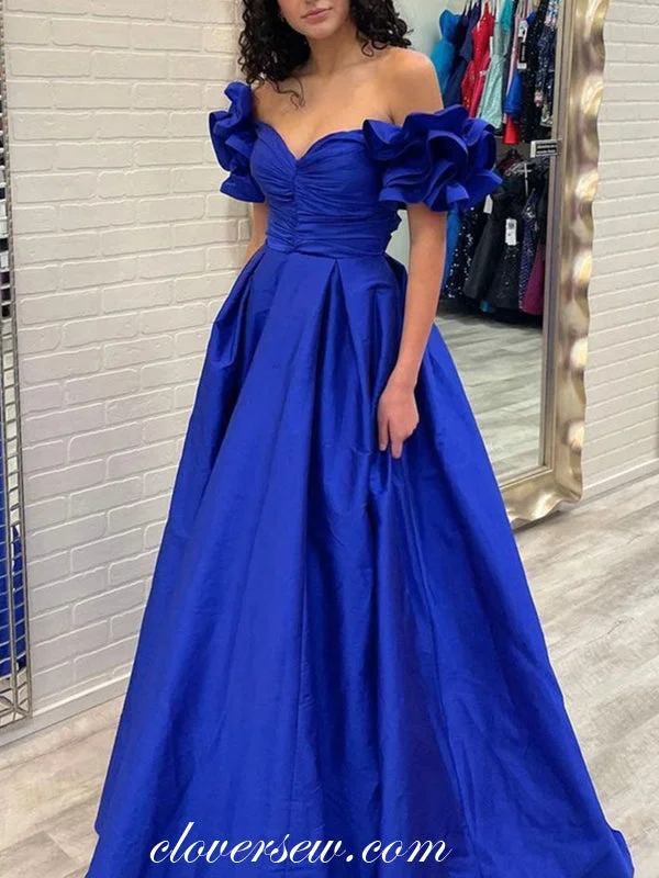 Bigger Savings, Better Shopping!Royal Blue Satin Off The Shoulder A-line Simple Prom Dresses, CP0892 Bigger Savings, Better Shopping!Royal Blue Satin Off The Shoulder A-line Simple Prom Dresses, CP0892
