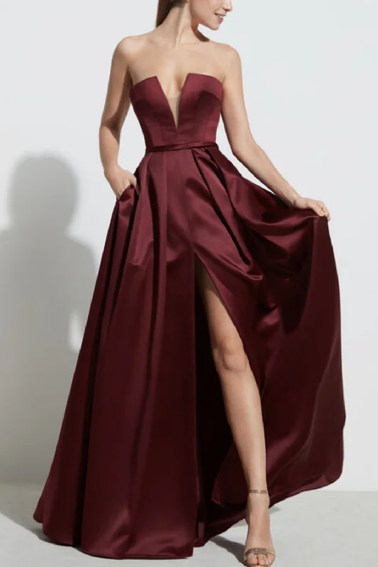 Time to Save Big!Satin Floor-length Prom Gown with Split Side