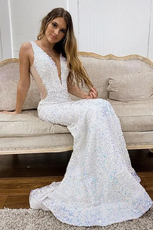 Don’t Wait – Deals Won’t Last!Sparkle Mermaid White Long Prom Dress       cg24174