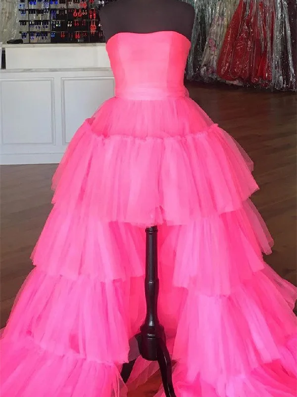 Grab Yours Before It’s Too Late!Strapless Long A-line Hot Pink Prom Dresses, Hi-low Prom Dresses, Fluffy 2021 Prom Dresses Grab Yours Before It’s Too Late!Strapless Long A-line Hot Pink Prom Dresses, Hi-low Prom Dresses, Fluffy 2021 Prom Dresses
