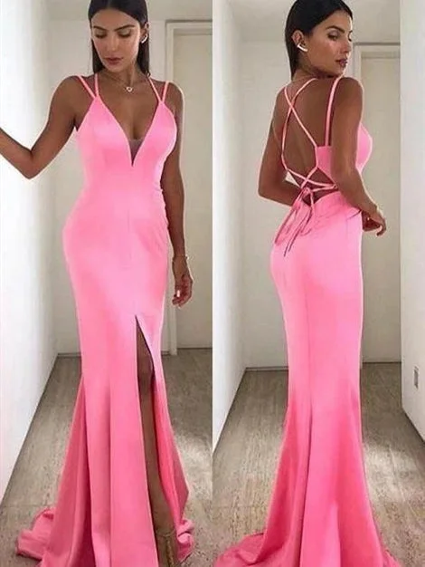 Massive Price Cuts!V-neck Pink Side Slit Prom Dresses, Mermaid Prom Dresses, Sexy Long Prom Dresses Massive Price Cuts!V-neck Pink Side Slit Prom Dresses, Mermaid Prom Dresses, Sexy Long Prom Dresses