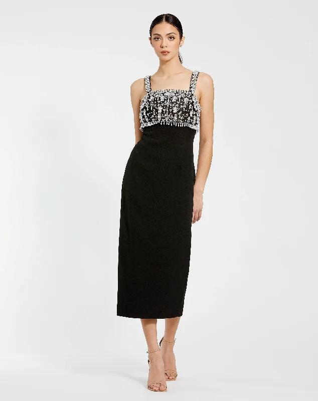 Crazy Discounts Inside!Wide Strap Embellished Top Midi Dress