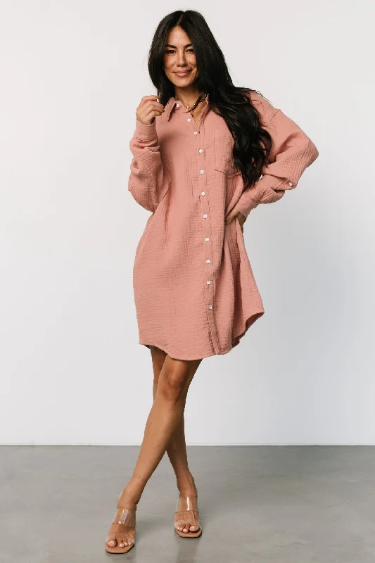 Grab Yours Before It’s Too Late!Andres Button Shirt Dress | Dusty Rose