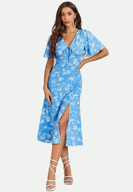 The Best Offers Are Here!Angel Sleeve Midi Dress In Blue
