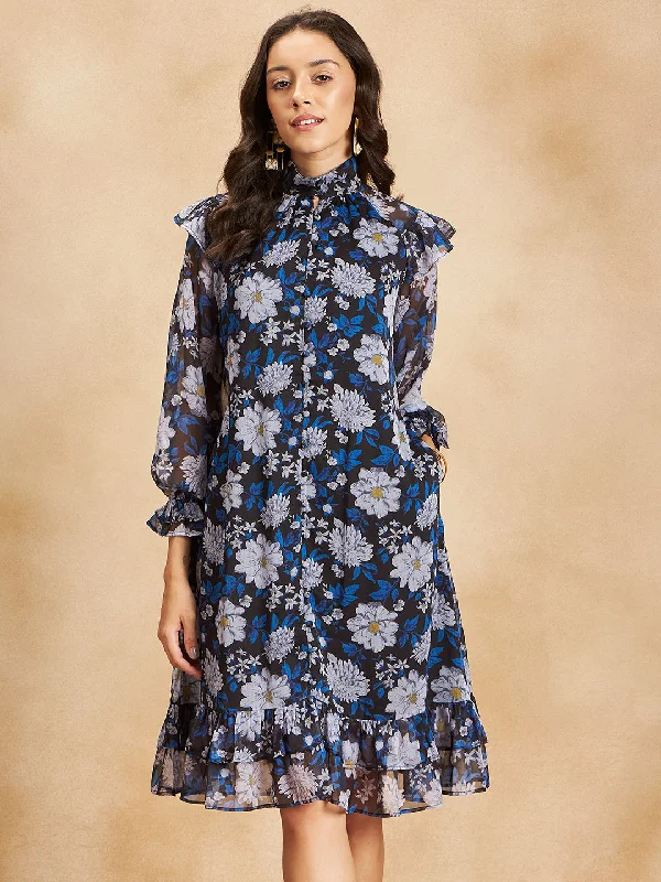 Get It Before It’s Gone!Black Floral A-Line Midi Dress