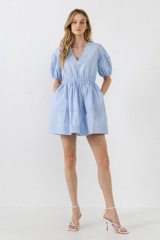 Flash Sale – Act Fast!Blouson Pleated Puff Sleeve Dress