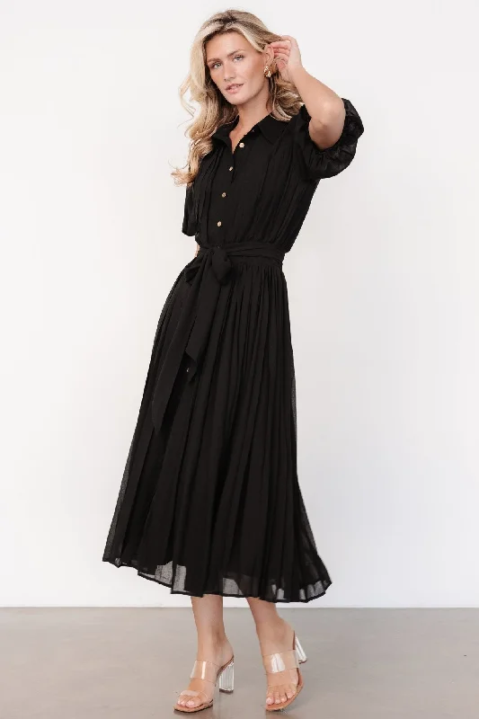 Unmissable Offers Await!Boston Pleated Button Dress | Black