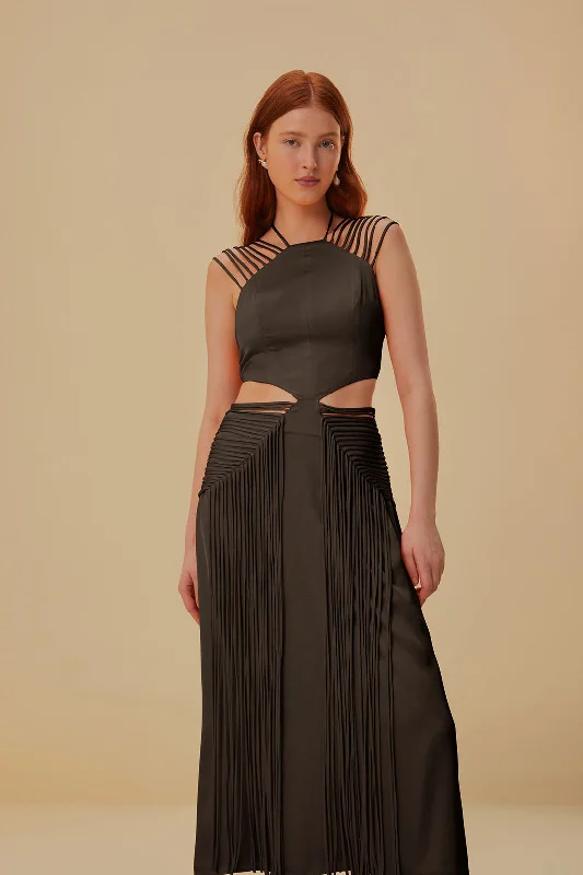 Shop Smart, Save Big!Brown Fringed Sleeveless Midi Dress