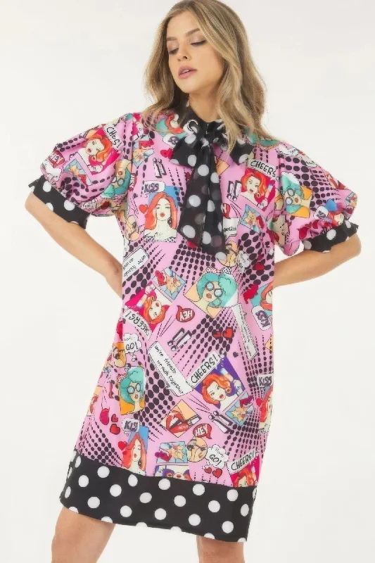 Incredible Savings Inside!Hot Girl Comic Funk Midi Dress With Polka Dot Finish
