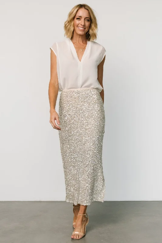 Price Drops You’ll Love!Charmed Sequin Midi Skirt | Champagne