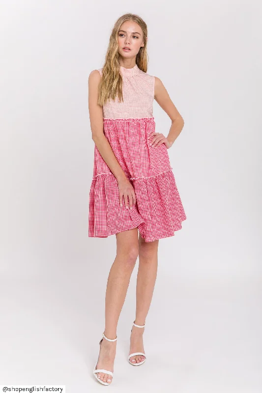 Best Offers of the Month!Check Color Block Mini Dress