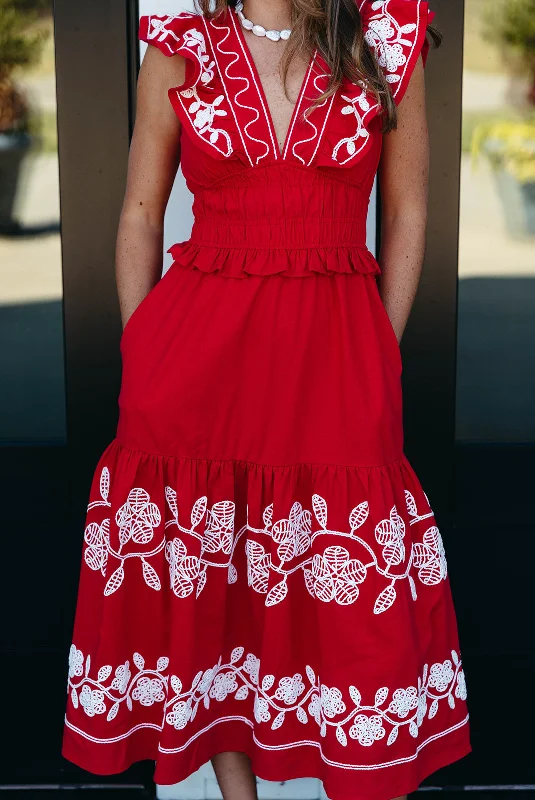 Your Wallet Will Thank You!Cheers Midi Dress - Cherry Red