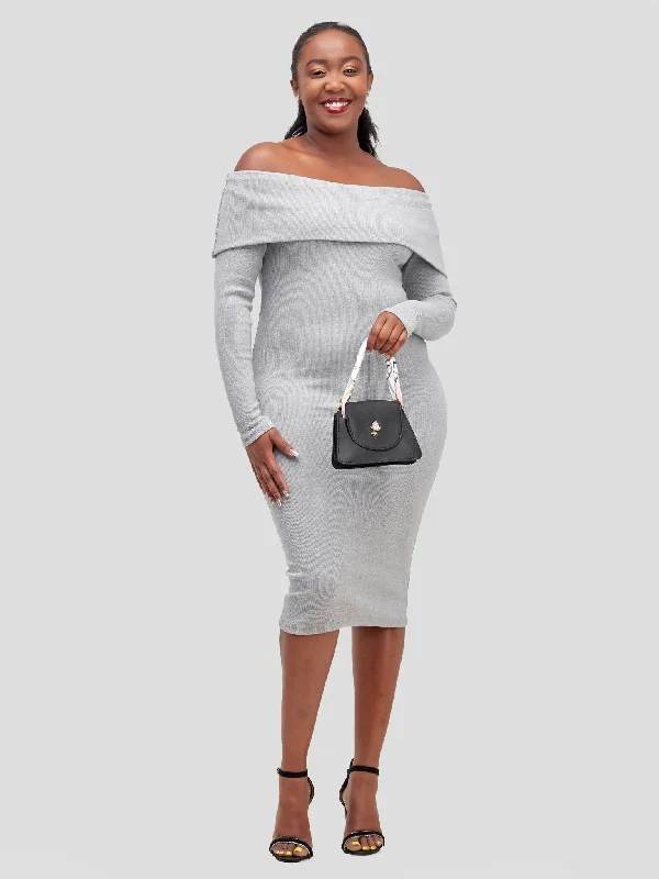 Amazing Prices You Can’t Resist!Chic Plug Off - Shoulder Dress - Grey