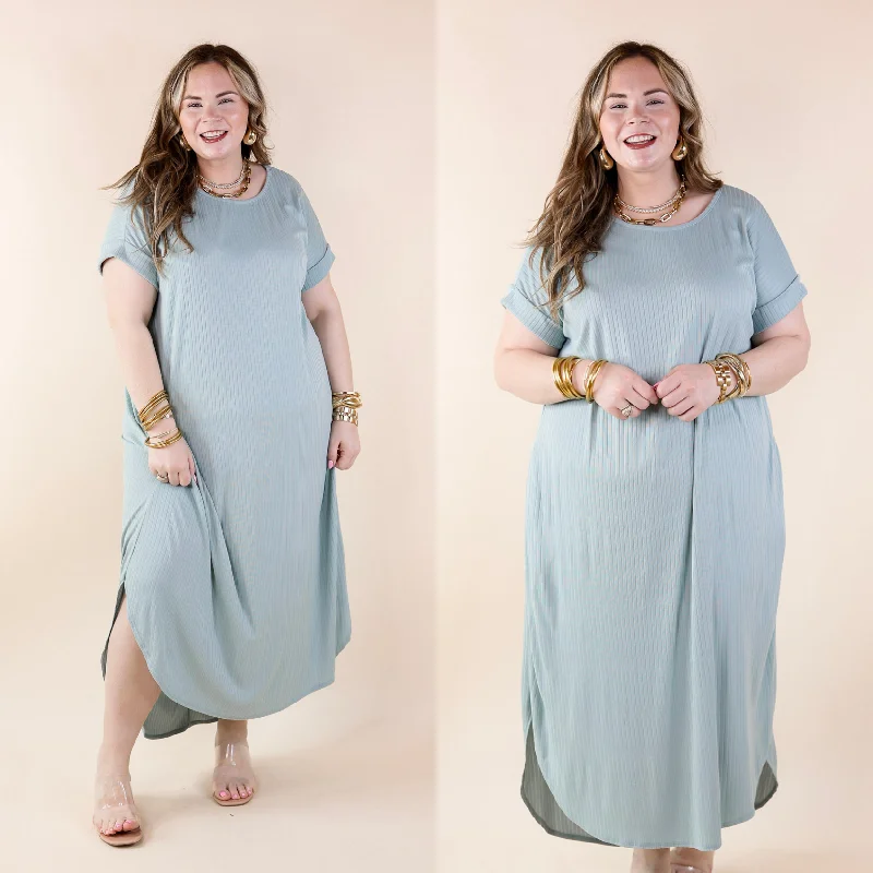 Your Wallet Will Thank You!Last Chance Size XL | Chill Looks Short Sleeve Ribbed Midi Dress in Sage Green