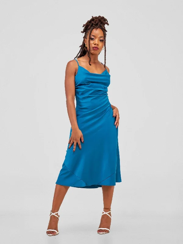 Crazy Discounts Inside!Satin Cowl Neck Slip Dress - Teal