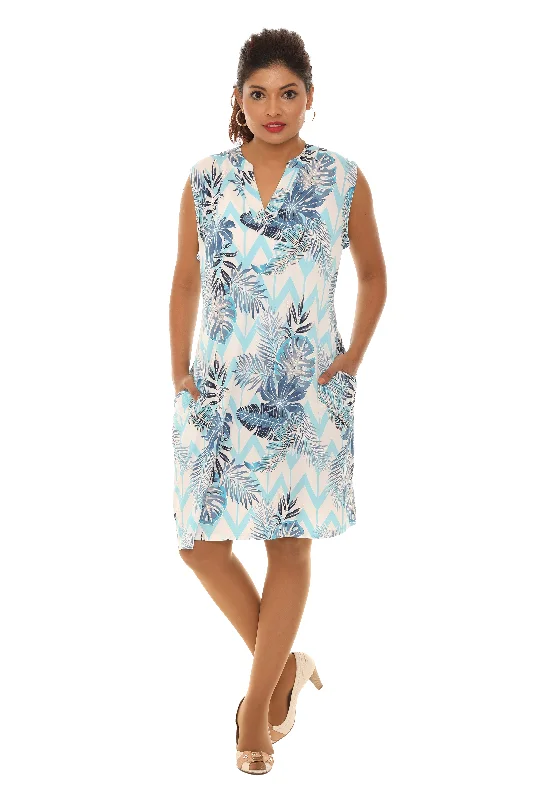 Massive Price Cuts!Tropical Print With Banded Collar Dress
