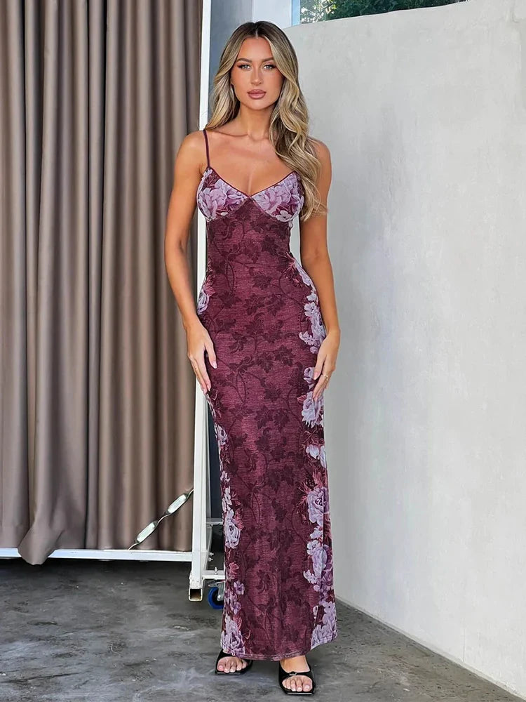 Score Big Savings Today!Print Long Spaghetti Strap Summer Backless Nightclub Sexy Midi Dress