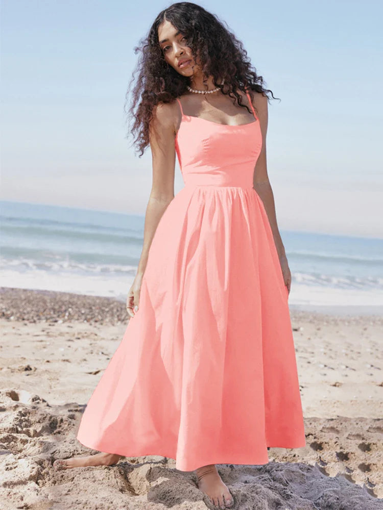 Limited Edition, Limited Price!A-line Backless Nightclub Spaghetti Strap Summer Elegant Long Midi Dress