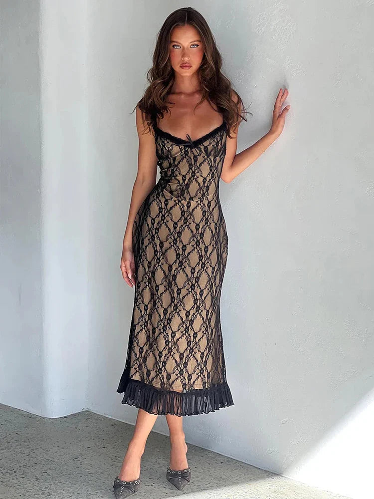 Today Only – Don’t Miss It!Ruffles Lace Bodycon Spaghetti Strap Summer Backless Long Nightclub Sexy Midi Dress