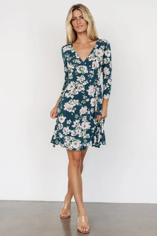 Price Drop Alert!Declan Short Dress | Dark Green Floral