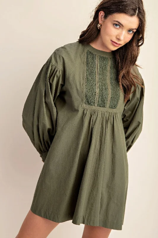 Great Deals, Just for You!Hot Girl Lucia Lace Cotton Long Sleeve Mini Dress In Moss
