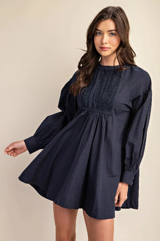 Find the Best Deals Here!Hot Girl Lucia Lace Cotton Long Sleeve Mini Dress In Navy