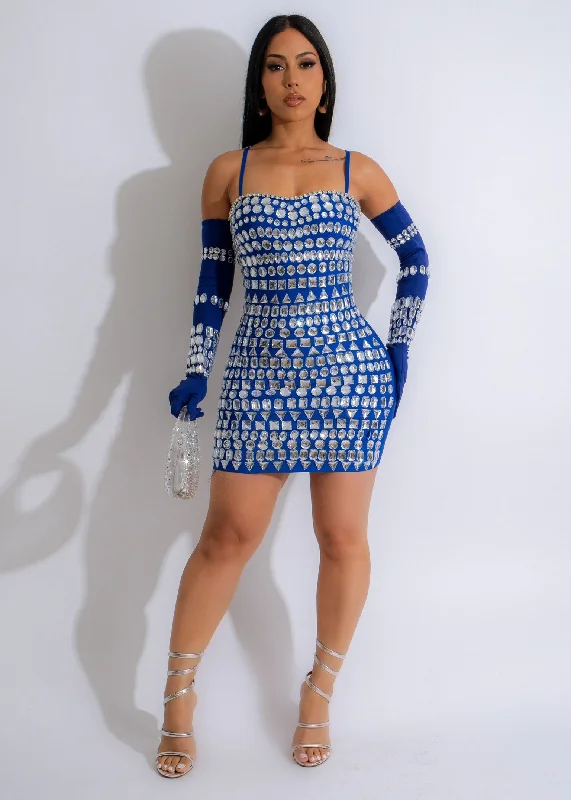 Time to Snag a Bargain!Glitz And Glam Bandage Rhinestone Mini Dress Set Blue