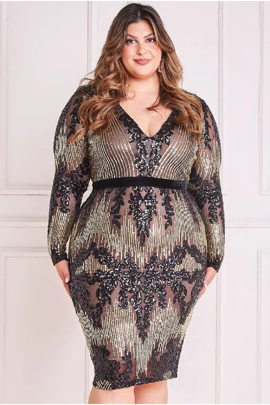 Save More with Every Purchase!Goddiva Plus Long Sleeve Sequin Party Midi - Black