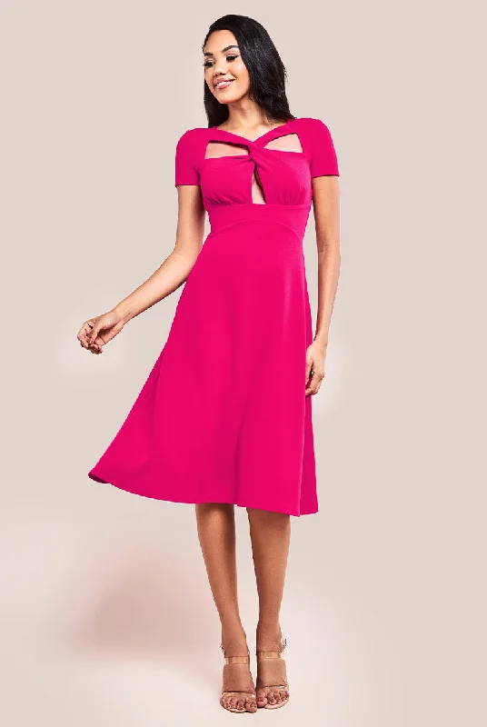 Huge Savings – Act Now!Goddiva Scuba Crepe Twist Cutout Midi Dress - Hot Pink