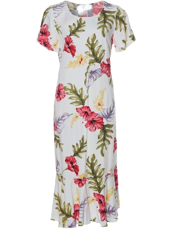 Hottest Discounts of the Year!Hawaiian Dress Mid Length with Sleeves Haiku Aloha