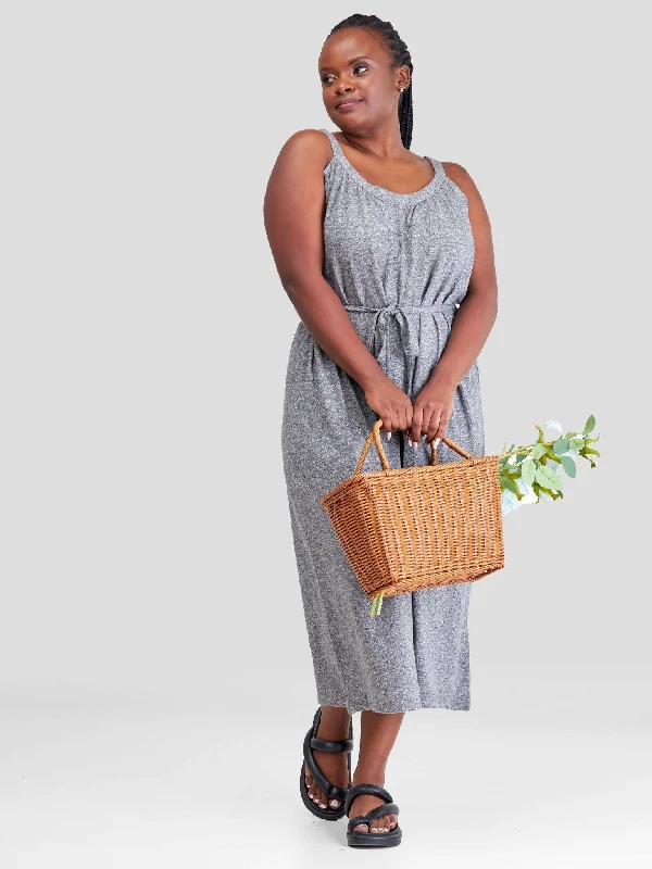 Your Chance to Save is Now!Hessed Midi Round Neck Sleeveless Dress - Grey