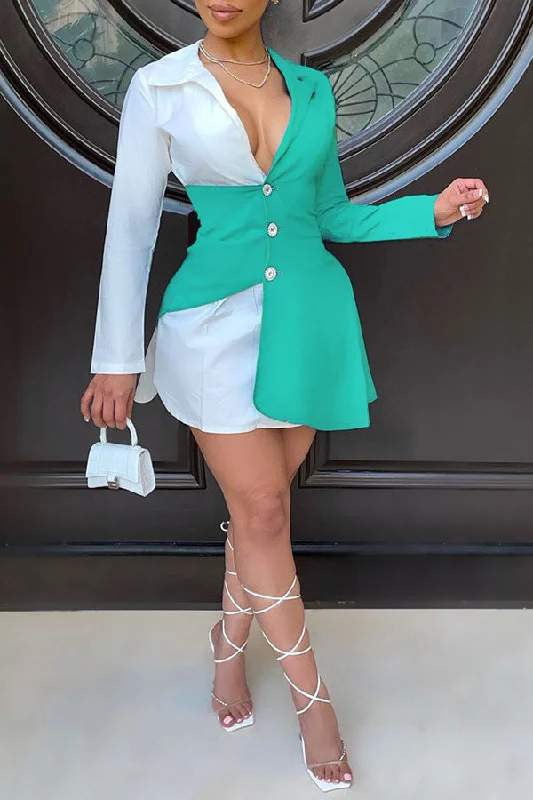 Your Chance to Save is Now!Hit Color Modern Button Thru Mini Dress
