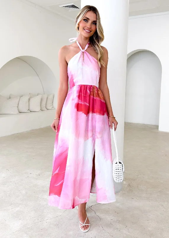 The Best Deals Won’t Wait!Kendall Halter Midi Dress - Pink Floral