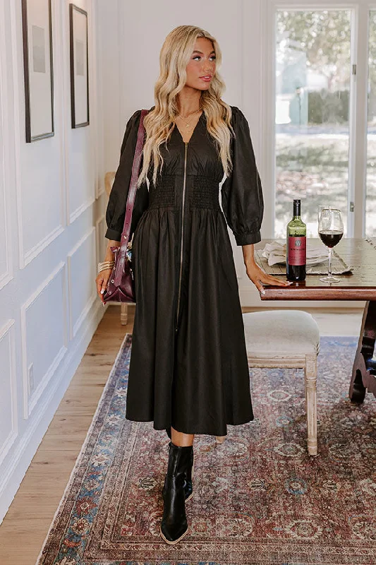 Hurry! While Supplies Last!Kind Glance Smocked Midi in Black