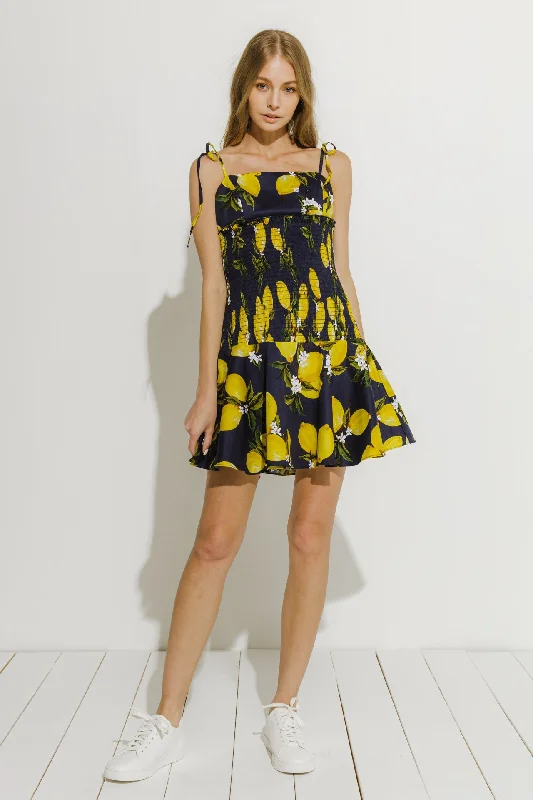 Find the Best Deals Here!Lemon Print Smocked Dress