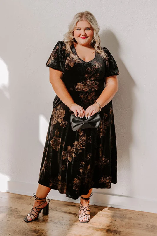 Unmissable Offers Await!Maple and Mahogany Floral Velvet Midi Curves