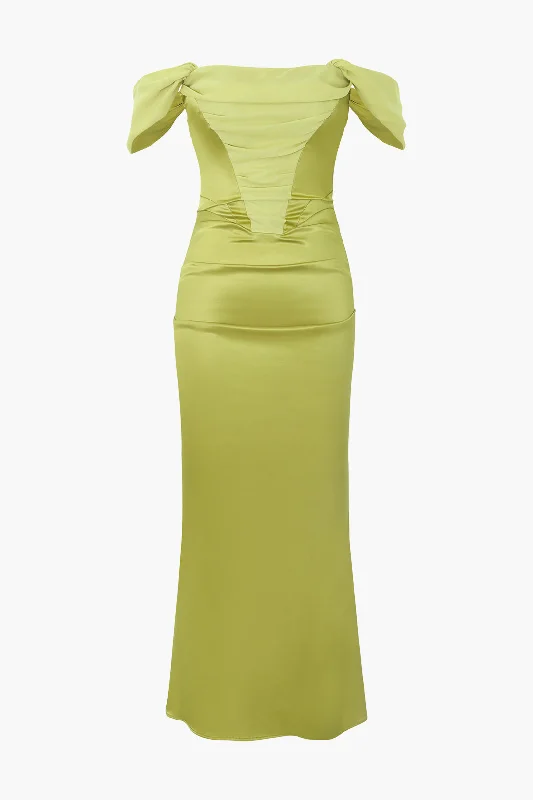 Special Discounts Inside!Off The Shoulder Corset Shape Satin Midi Dress