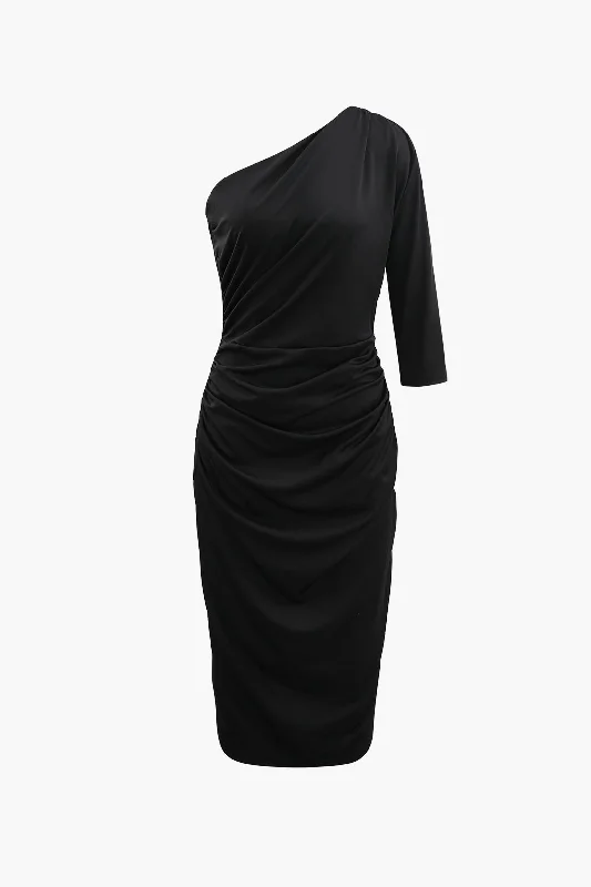 Grab Yours Before It’s Too Late!One Shoulder Ruched Midi Dress