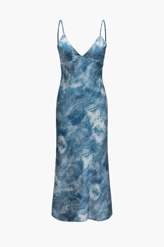 The Best Sale of the Year!Tie Dye Backless V-Neck Midi Dress