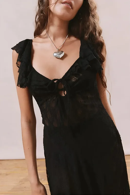 Buy More, Pay Less!Lace Asymmetrical Tie-Up Midi Dress