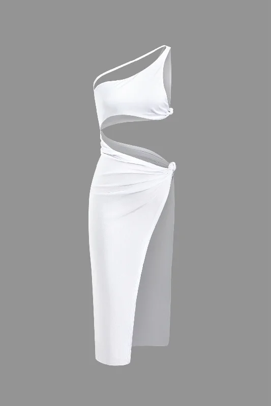 Don’t Wait – Shop Today!Knotted Slit One Shoulder Cut Out Midi Dress