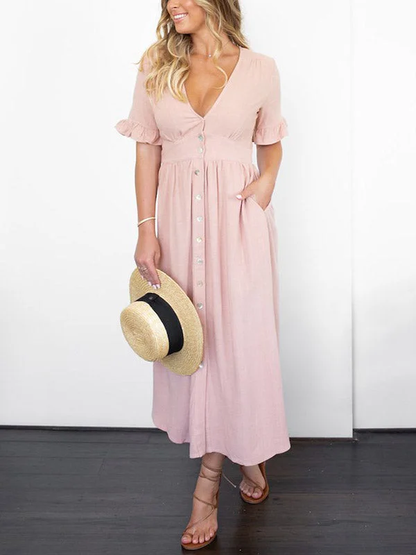 Instant Savings Await!Frill Trim Button Up Midi Dress
