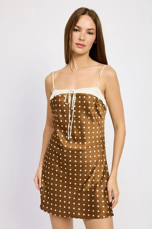 Crazy Discounts Inside!Hot Girl Vintage Look Polka Dot Satin Mini Dress In Brown