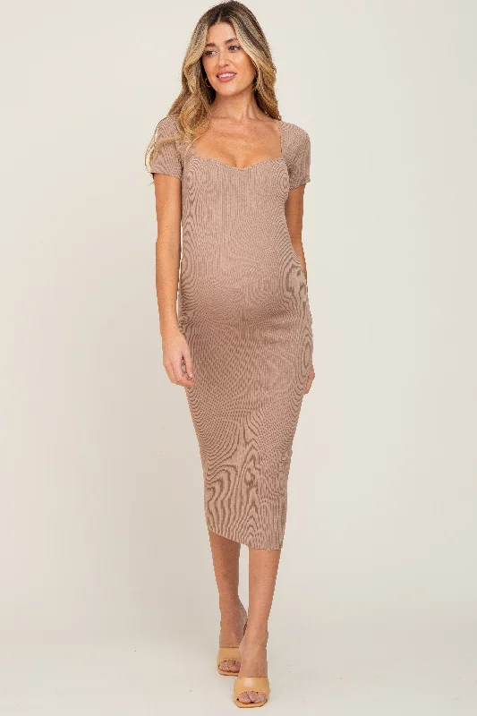 Hurry! While Supplies Last!Mocha Ribbed Maternity Midi Dress