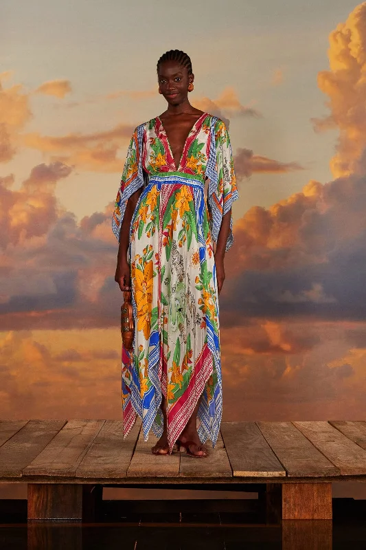 Your Favorite Items on Sale Now!Off-White Tropical Destination Kimono Sleeve Midi Dress