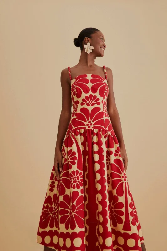 Price Drop Alert!Red Palermo Sleeveless Midi Dress