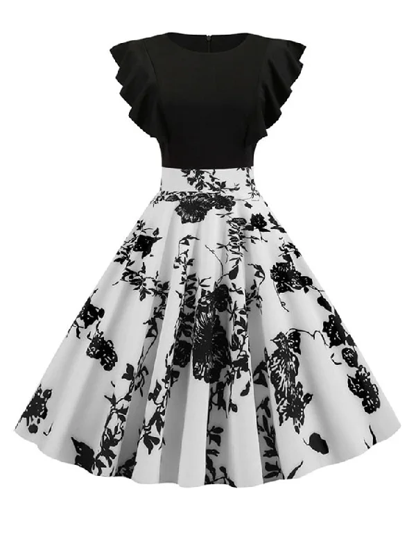 Grab Yours Before It’s Too Late!BerriesJam - Patchwork Floral Print Petal Sleeve Dot Vintage Dress