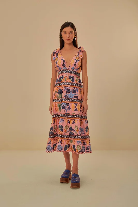 One Click Away from Big Savings!Pink Seashell Tapestry Midi Dress