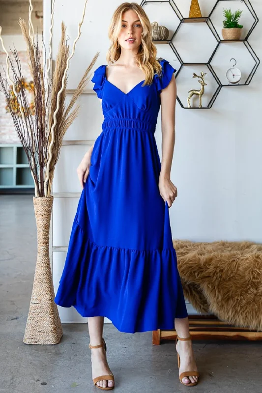 Best Price of the Season!Royal Tie Back Sleeveless Ruffled Midi Dress