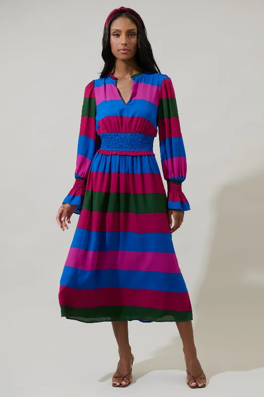 Score Huge Discounts Today!Saige Striped Ria Smocked Midi Dress